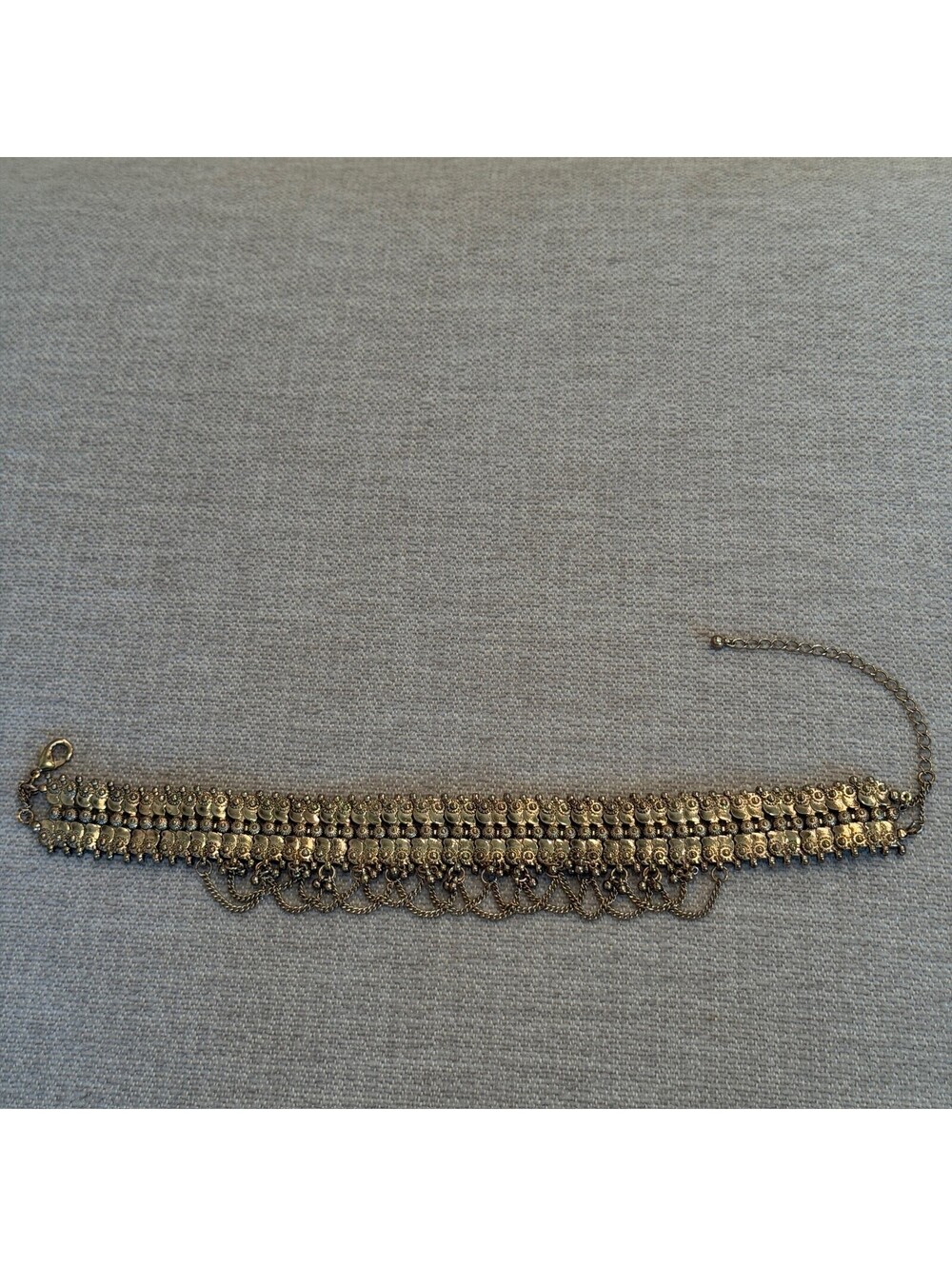 Gold Tone Intricate Coin Link Draped Chain Choker Necklace Statement Jewelry